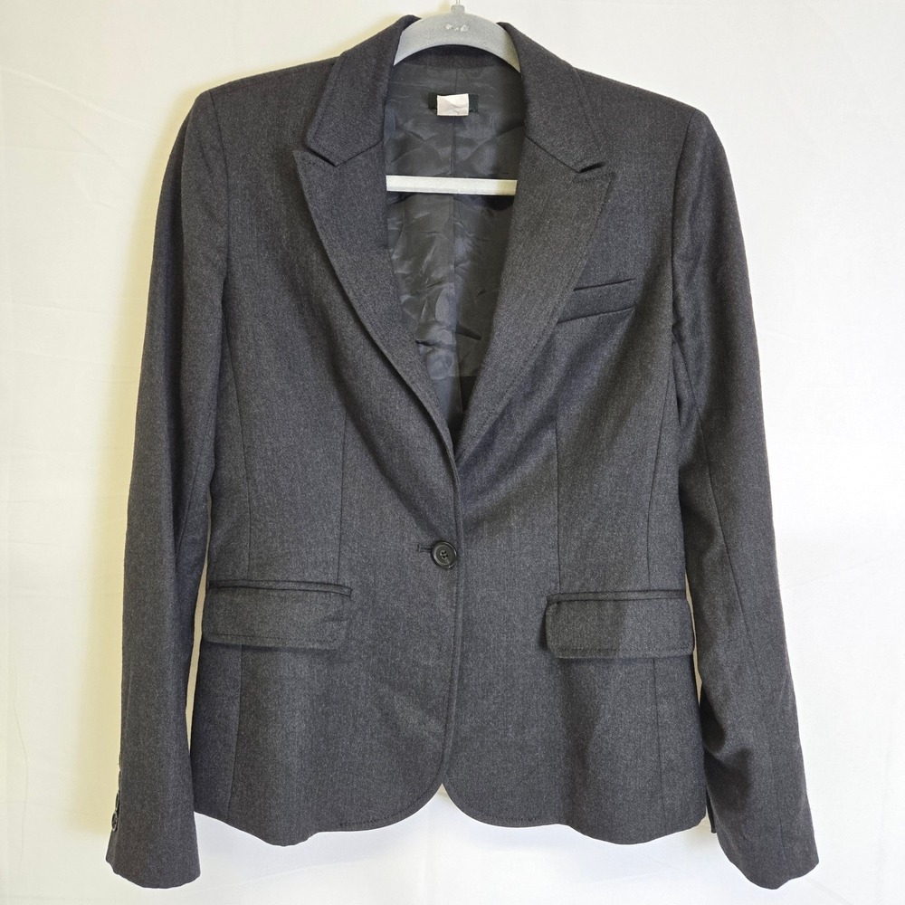 J. Crew Single Button‎ Wool Blazer, Gray, Size 6, 77824, 2006 y2k Dark Academia